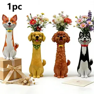 Creative Handmade Resin Dog Shape Vase, Modern Plant Vase, Minimalist Vase, Cute Animal Flower Holder, Healing Pet Desktop Planter, Nordic Style Scandinavian Elegance Home Decor, Balcony Garden Decoration