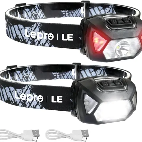 Rechargeable LED Headlamp - Super Bright Flashlight, 6-Mode, High Lumen, IPX4 Waterproof, 2.65oz Lightweight, Adjustable Angle, 45° Tilt, Comfortable Adjustable Headband, Included USB Cable, Outdoor Gadget for Camping, 15h Single Charge