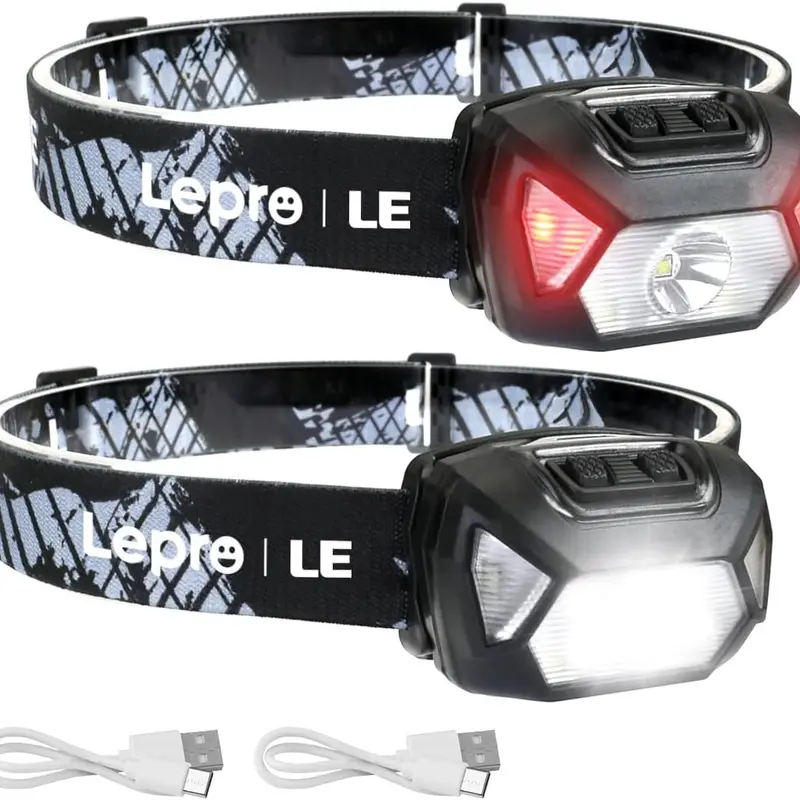 Rechargeable LED Headlamp - Super Bright Flashlight, 6-Mode, High Lumen, IPX4 Waterproof, 2.65oz Lightweight, Adjustable Angle, 45° Tilt, Comfortable Adjustable Headband, Included USB Cable, Outdoor Gadget for Camping, 15h Single Charge