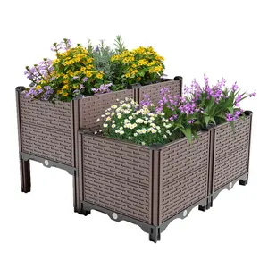 Raised Garden Beds Outdoor, Polypropylene Planter Boxes Outdoor for Vegetables, Flowers, Herbs, Garden Box with Drain Outlet, Heat and Frost Resistance Planters, 440lb Capacity，31.5x31.5x19.6in