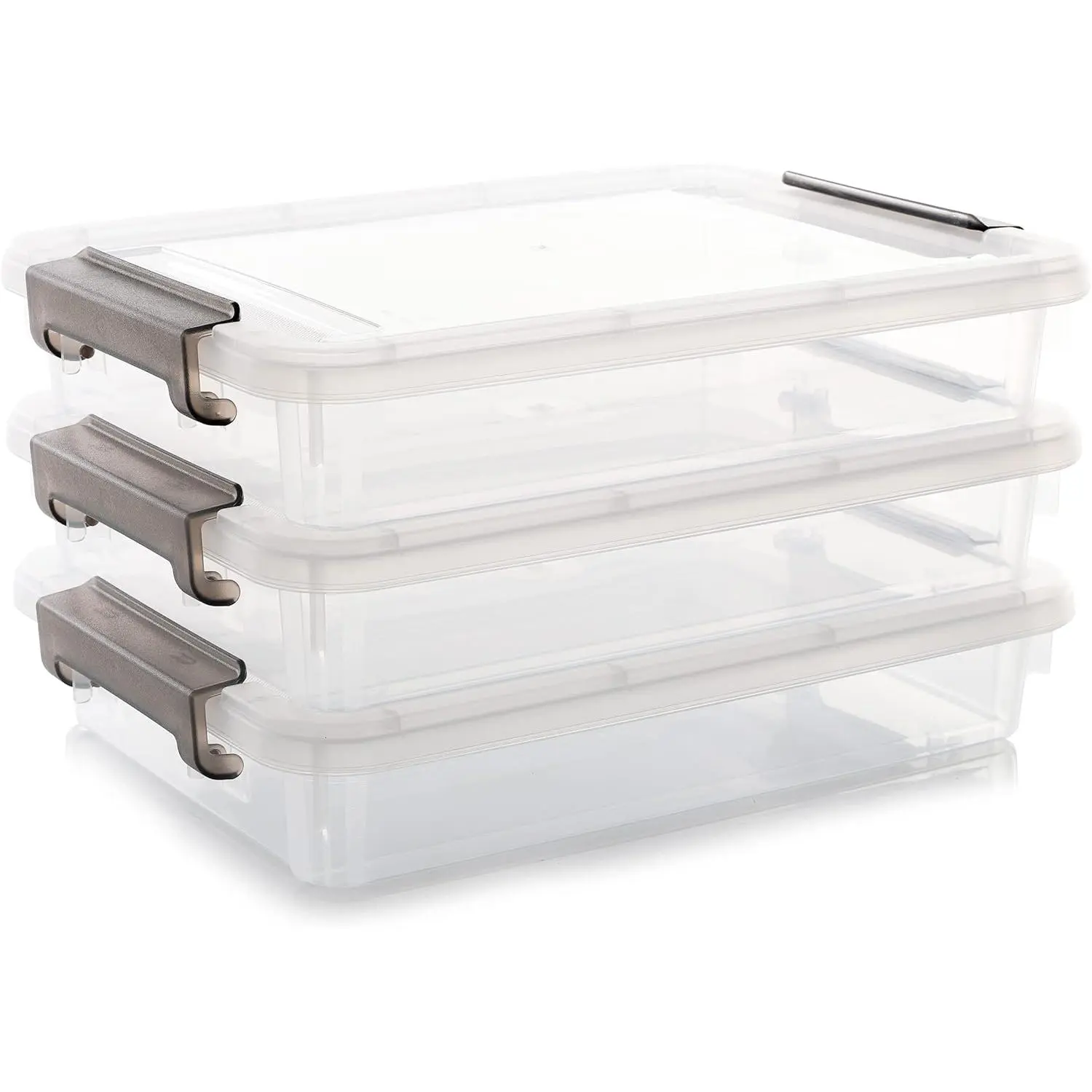 3 PCS Plastic Storage Bins with Latching Lids Portable Project Case Clear File Box Stackable Storage Containers for Organizing A4 Paper, Photo, Document, Scrapbook Organiser White