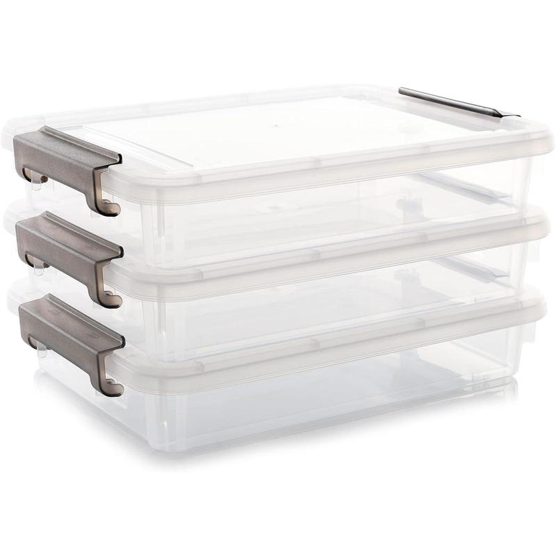 3 PCS Plastic Storage Bins with Latching Lids Portable Project Case ...