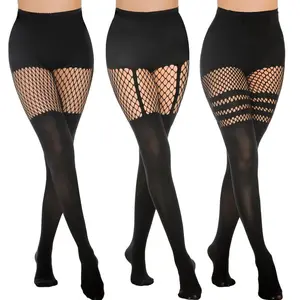 3-Pack Women Sexy Fishnet Stockings High Waist Pantyhose Outfit Inspiration Halloween Festival Womenswear Socks