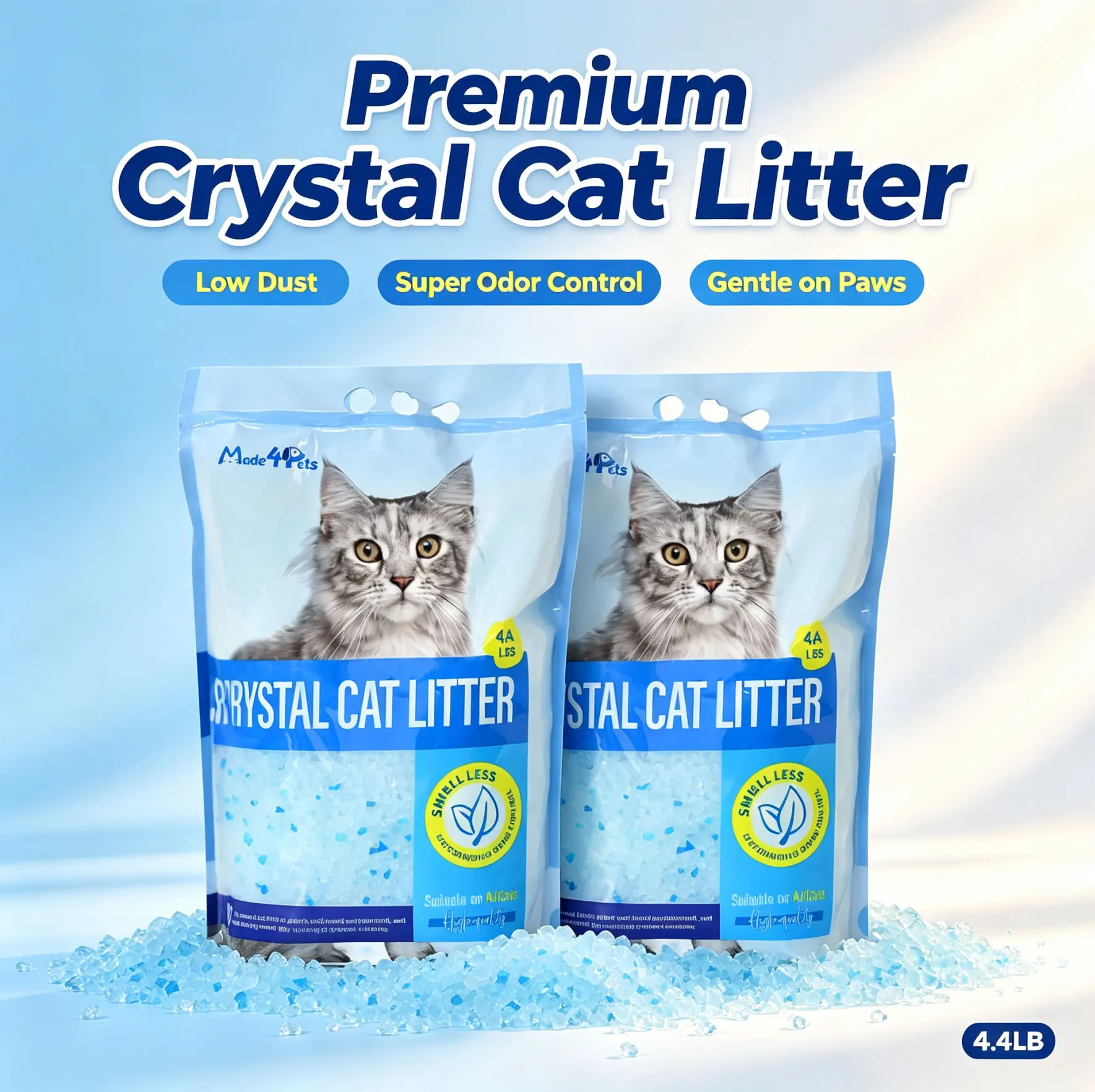 Fresh Scent Crystal Cat Litter, Kitty Litter, Fast Odor Control, 99% Dust-Free Low-Tracking Crystals, 4.4 lb Bag