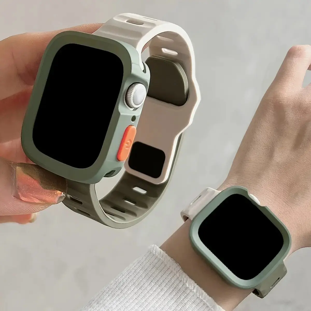 Fashion Watch Accessory 2-Pack Silicone Smartwatch Case with Adjustable Strap, Ultra-Soft Protective Cover for Apple Watch Series 1-9, SE