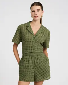 Express Cotton Eyelet High Waisted Pull On Shorts