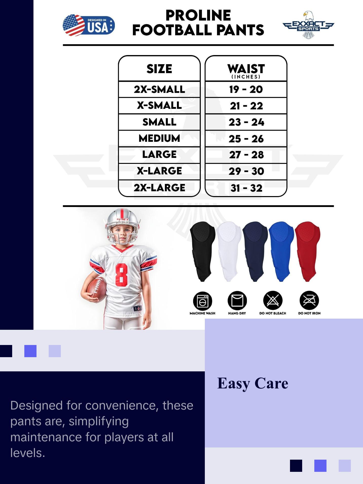 Exxact Sports Proline Youth Integrated Football Pants with 7 Flex Pads Lightweight Practice Trousers for Protection White Athletic Bottoms Active Top