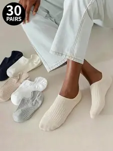 5/30 Double Pack, Women's Socks, Casual Soft Socks, Solid Color Short Invisible Socks, Summer Lightweight Non-Slip Boat Socks, Preppy Style Socks, Perfect for Everyday Wear