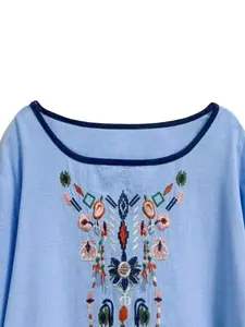 Women's Plus Size Summer New Top Embroidery Bohemian Style, Casual Loose-Fitting Blouse for Daily Wear, Fashionable Women's Clothing, Womenswear