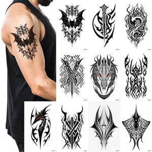 Temporary Tattoos Big Tribal Totem Tattoo Sticker for Men Women Black Large Body Art Makeup Fake Tattoo Waterproof Removable