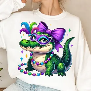 Mardi Gras Alligator Sweatshirt, Unisex Pullover Tee, Louisiana Festival Fleur De Lis Shirt, Gator Mardi Gras Sweater