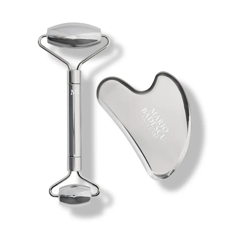 Stainless Steel Facial Roller + Gua Sha Set