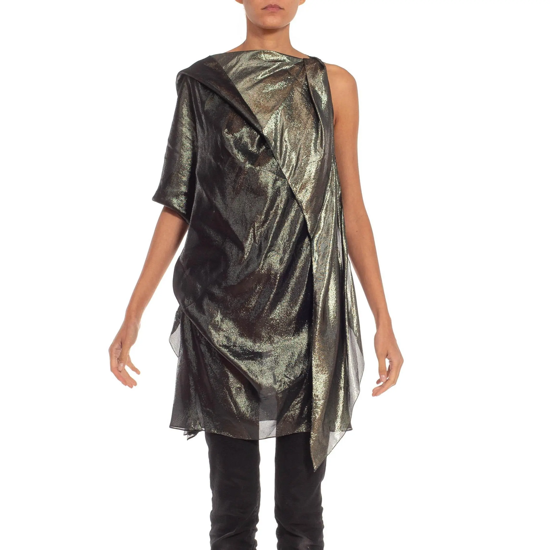 2010S ALBER ELBAZ Black & Gold Silk Lurex Dress