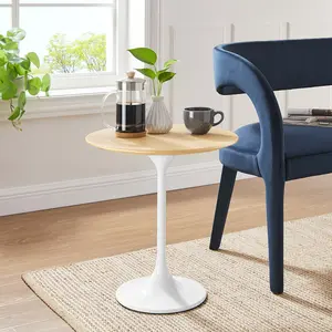 Modway Lippa 20" Round Wood Grain Side Table in White Natural