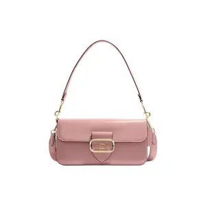COACH Morgan 27 Snap-Fold Crossgrain Leather and Patent Leather Tote Bag for Women, Pink