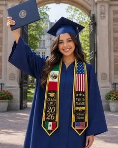 Custom Dual Flag Graduation Stole, Personalized Senior Sash with Name School Year, Cultural Class of Stole Gift for Ceremony