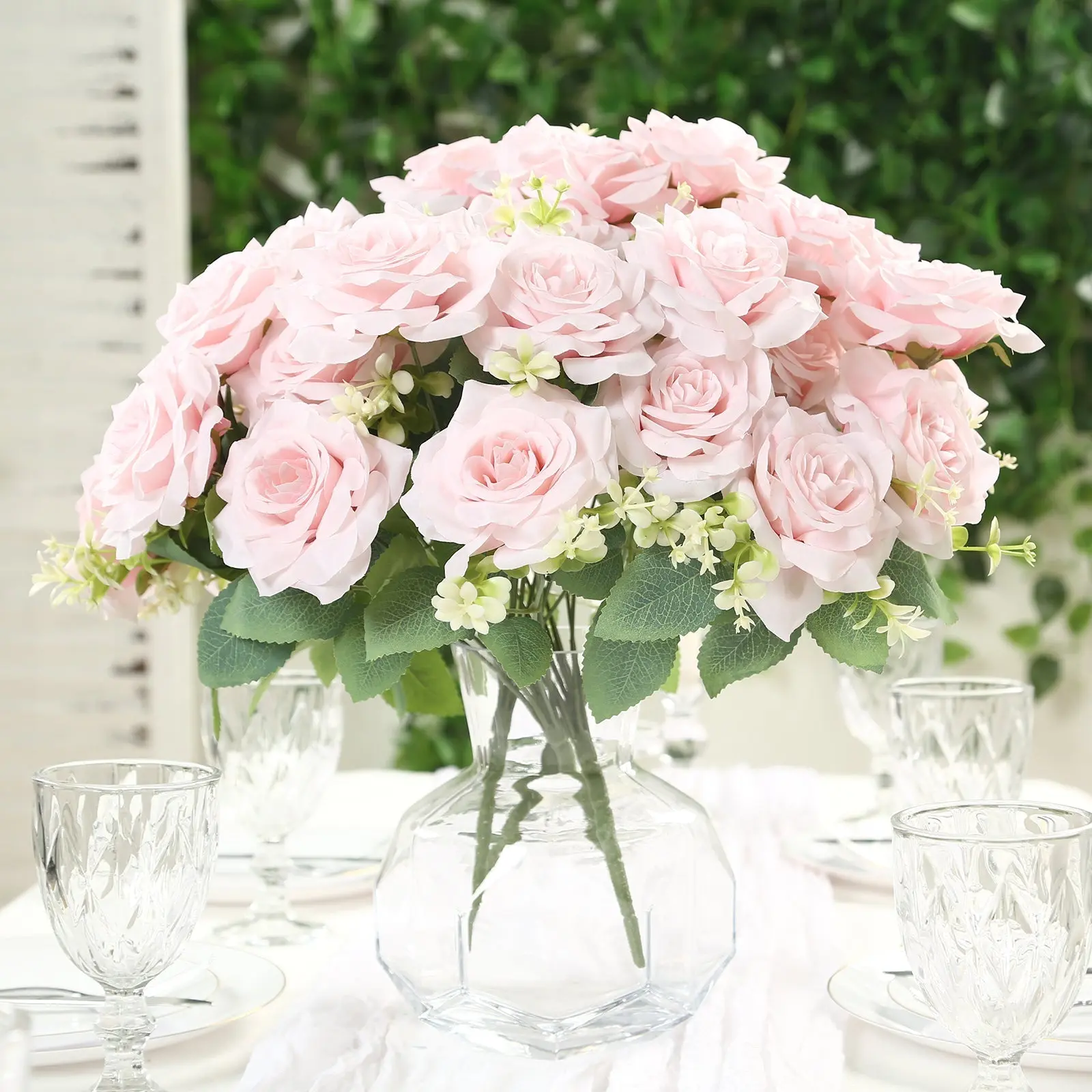 2 Pack 18in Blush Pink Real-Touch Faux Silk Flower Bouquets, Floral Arrangements for Home Decor, Event Room Supplies