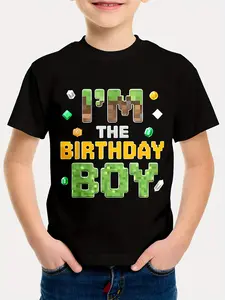 I'm The Birthday Boy Kids T-Shirt, Pixel Game Block Graphic Tee, Gaming Style Birthday Outfit for Toddler Boys