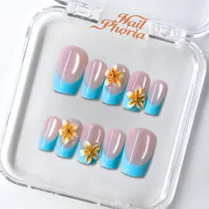 NailPhoria SANDY BLOOM -SUMMER Handmade Press-On Nails | Reusable, Salon-Quality, Long-Lasting, Glossy Design