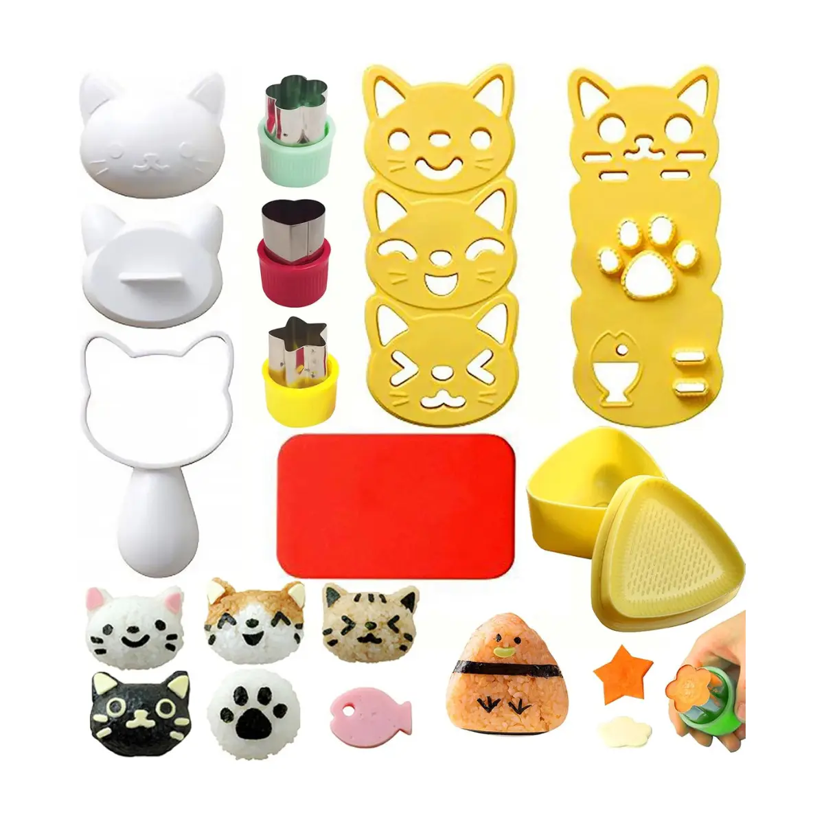 Cute Cat Rice Ball Mold Bento Box Kit with Sushi and Gimbap Molds