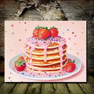 Strawberry Cake Canvas Art Print, Sweet Strawberry Design Wall Decor, Perfect Gift for Food Lovers & Kitchen Accessories, Pancake