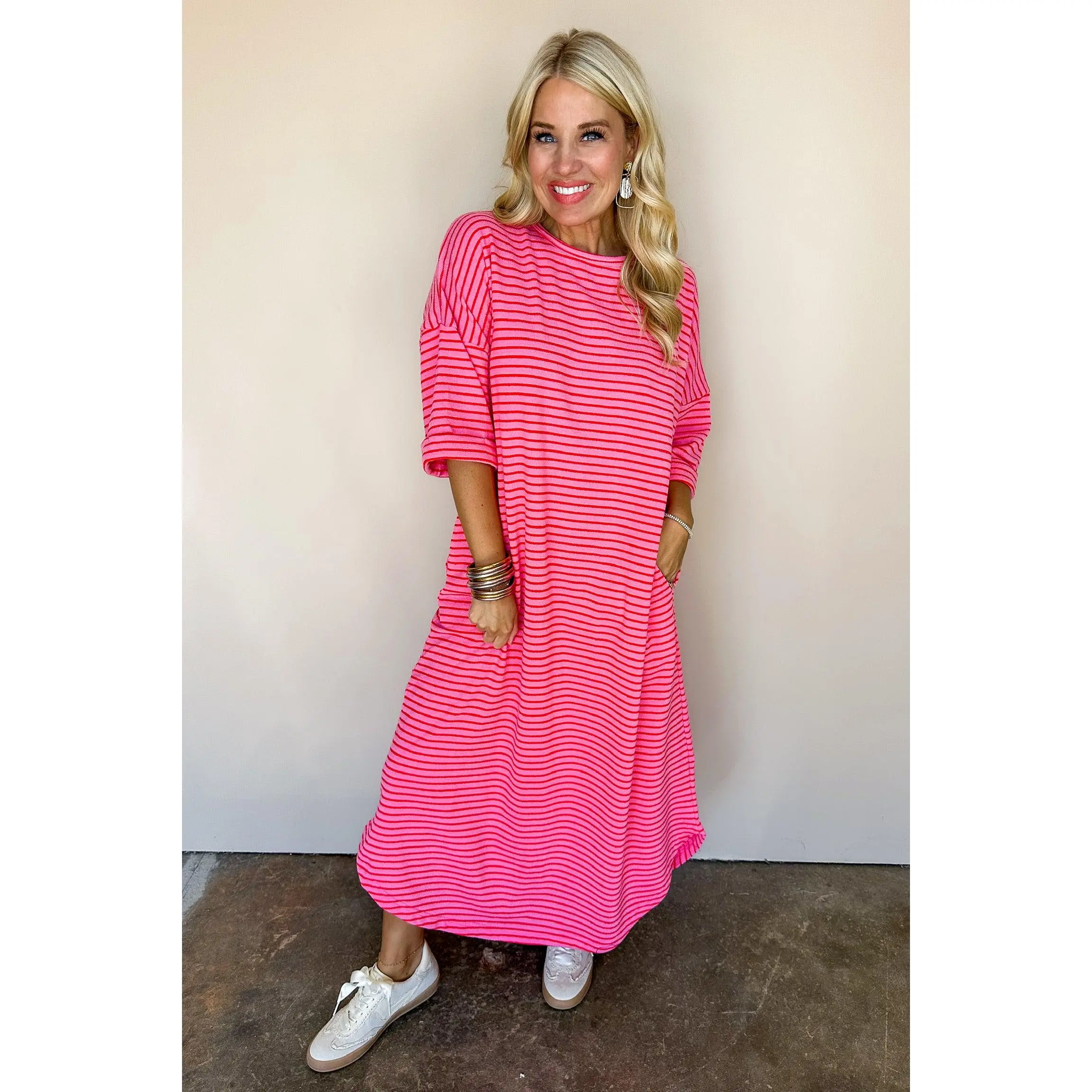 Hot Pink and Red Stripe Terry Cloth Dress
