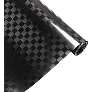 Carbon Fiber Vinyl Wrap, High Gloss Black Vinyl Film with Air Release Technology Suitable for Auto Exterior Interior Decor, Glossy Grid Brushed Metal Self Adhesive Decal for  1ft x 5ft