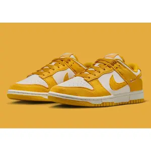 Women's Nike Dunk Low "Gold Mini Swoosh" Yellow/White IB4417-101 Fashion Athletic Sneaker
