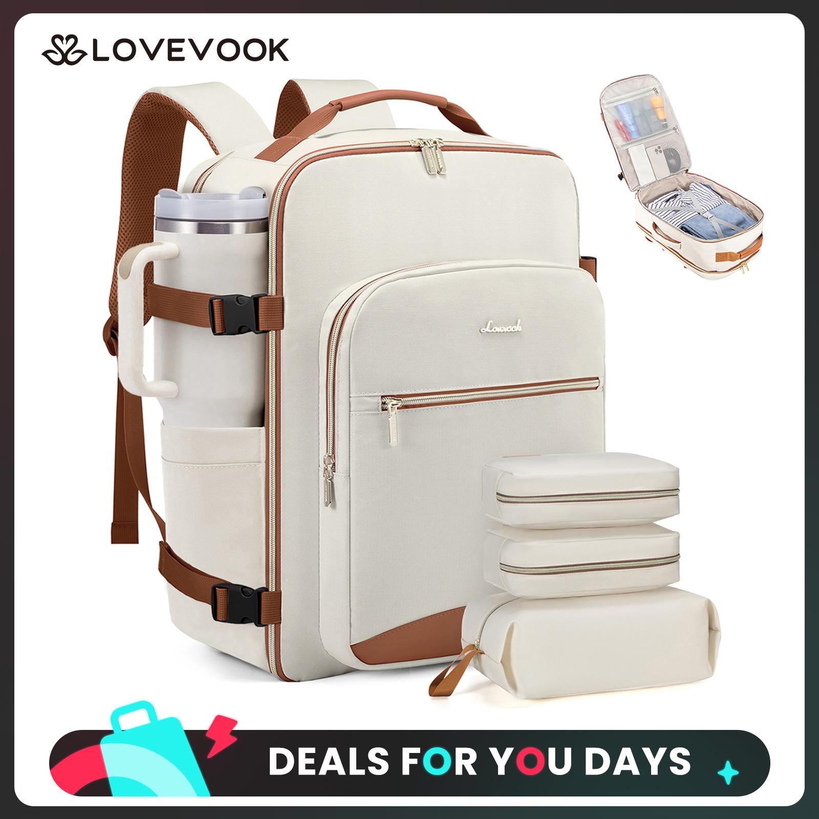 LOVEVOOK Colorblock Carry-On Travel Backpack with 3 Packing Cubes and Laptop Compartment - Personal Item,TSA-Friendly, Travel Essentials, Airline Approved Travel Bag for Hiking, Weekend, DealsForYouDays