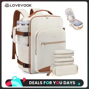LOVEVOOK Colorblock Carry-On Travel Backpack with 3 Packing Cubes and Laptop Compartment - Personal Item,TSA-Friendly, Travel Essentials, Airline Approved Travel Bag for Hiking, Weekend, DealsForYouDays