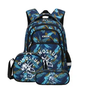Bleu 16 inches 3 pieces backpack with pencil case and lunchbox for students Dinosaur Explorer design