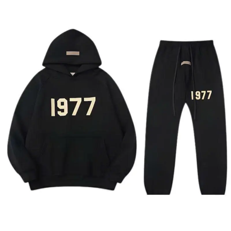 1977 Essential Hoodie & Pants Black Set  Unisex Streetwear Tracksuit, Pullover Sweatshirt + Joggers, Gift for Him or Her 2026