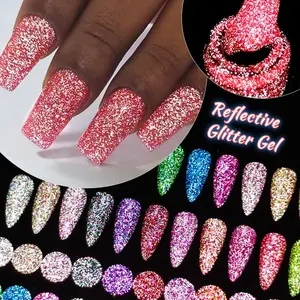 Glitter Gel Nail Polish, 1 Count Colorful Super Flash Sparkling Painting Gel, Long Lasting Nail Supplies for Professionals, Iridescent Glitter, Glitter Nails, Shimmer Glitter Nail Art Design
