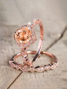 2PC/Set Glamorous Cubic Zirconia Ring Stackable Rings For Women For Valentine's Day Gift Wedding Anniversary Party Jewelry