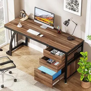 Tribesigns 59 Inch Computer Desk with 3 Drawers, Industrial PC Desk Study Writing Table Workstation with File Storage, Home Office Desks with Large Desktop and Metal Frame (Walnut)