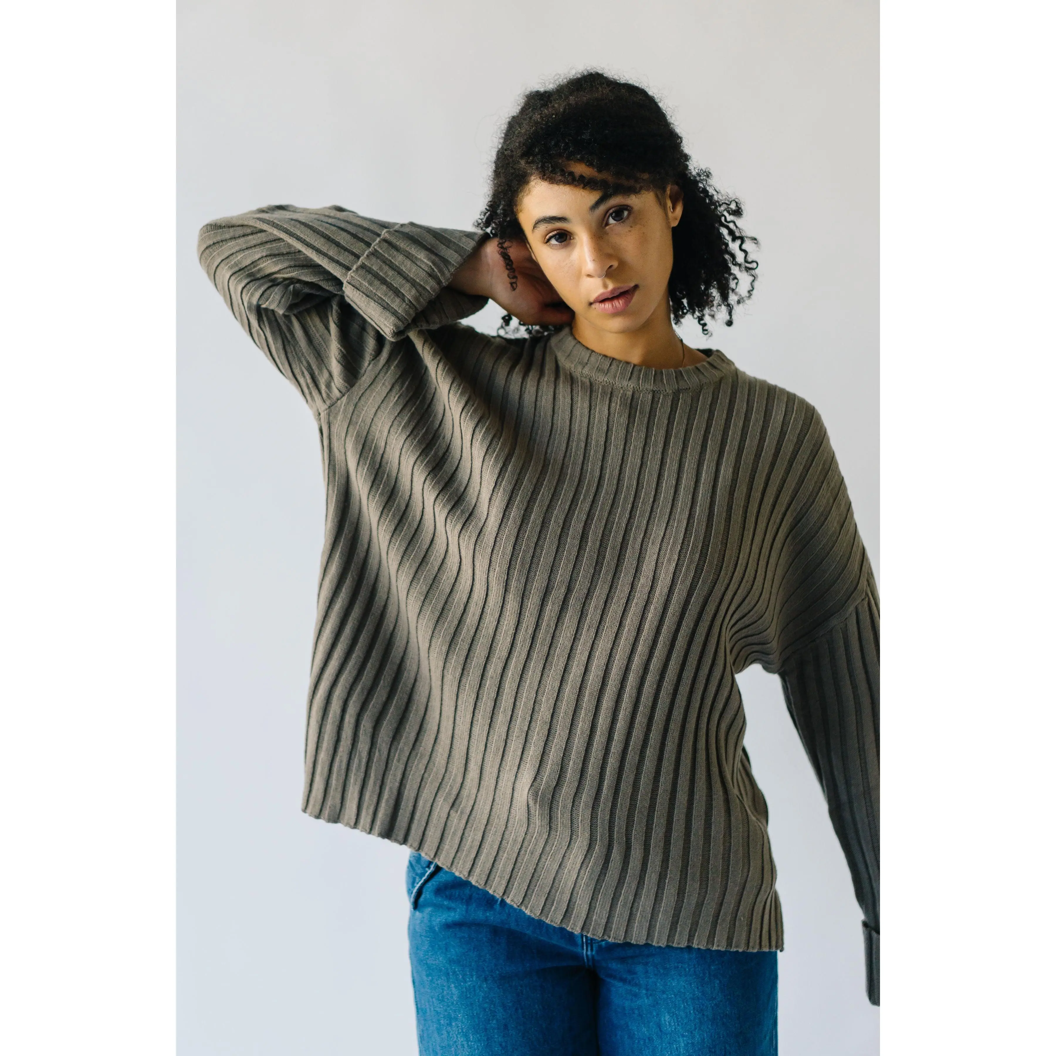The Una Textured Sweater in Dusty Olive