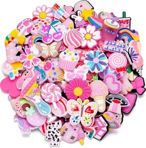 30 Pcs Pink Shoe Charms Bulk - Cute Random Decorations for Girls & Women Clog Sandals - DIY Accessory Gifts for Birthday Party Favors