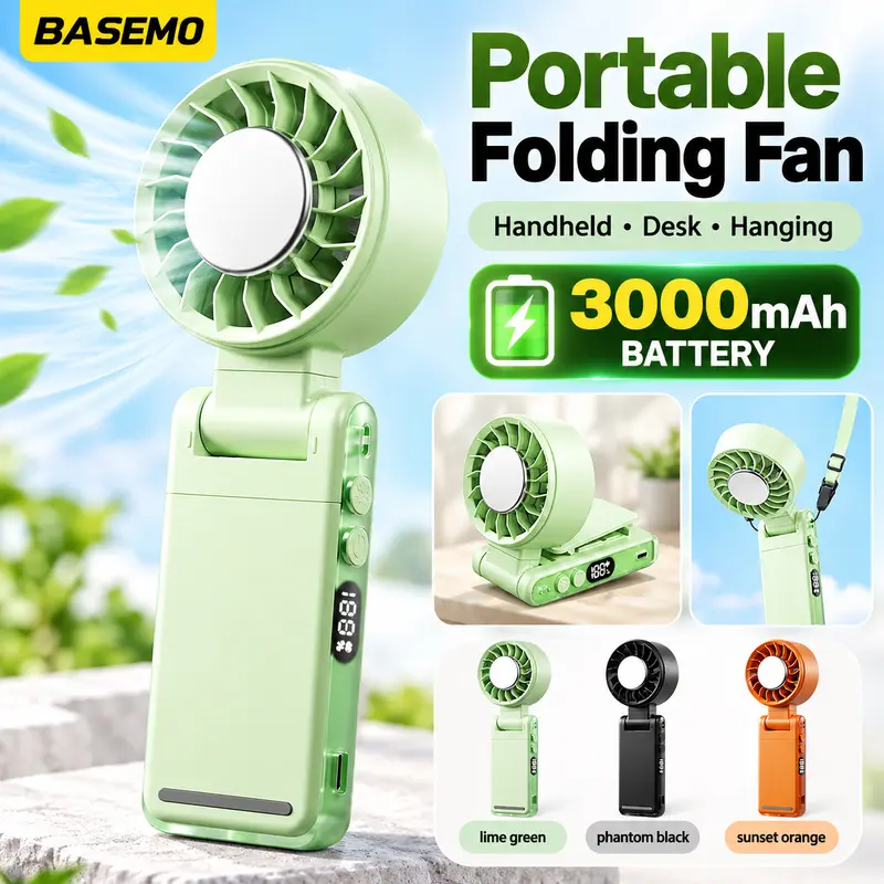 Basemo Rechargeable Wearable Personal Fan, Clip on Neck Hanging Waist Mounted, Fast Cooling, 360 Degree Flexible Adjustment, 5 Speed Settings, Multifunctional Clip, USB Powered, Portable for Office Outdoor Travel
