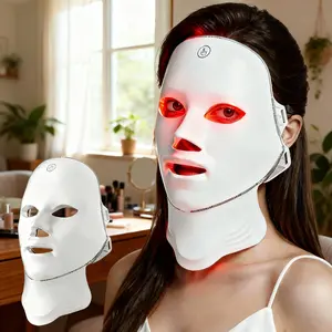 7-Color LED Facial & Neck Mask - LED Face Mask, Red Light Mask, Cordless Rechargeable, Ergonomic & Portable Skincare Kit for Home, Travel, Yoga, Daily Personal Care, Ideal Gift