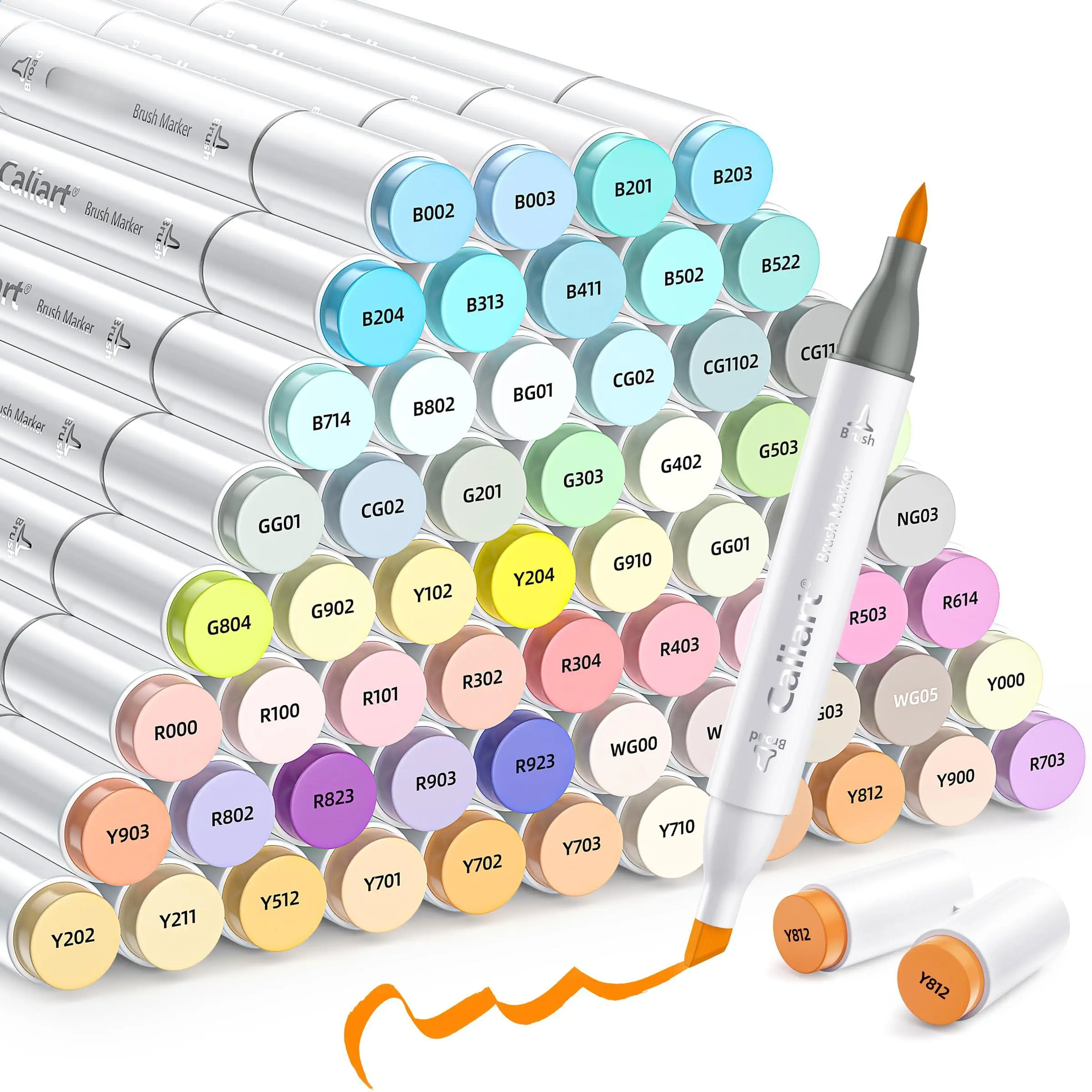 Pastel Markers Brush Tip  61 Colors Marker Set Dual Permanent Art Pens For Adult Coloring Book Artist Sketch Illustration Drawing Supplies Kit Gift & Chisel