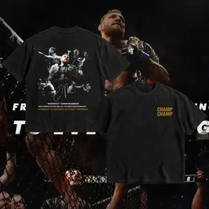 PEACHORA Conor "The Notorious" McGregor Double Champion Signature Heavy Cotton T-shirt UFC Pound For Pound Shirt MMA Fan Apparel Pump Cover Direct-to-garment Printing