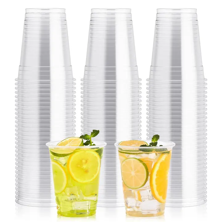 Plastic Cups (12oz-16oz), 100 Count, BPA-Free Disposable Cups for Soda, Beer, Restaurant & Party Supplies, Case of Disposable Tableware for Home Use