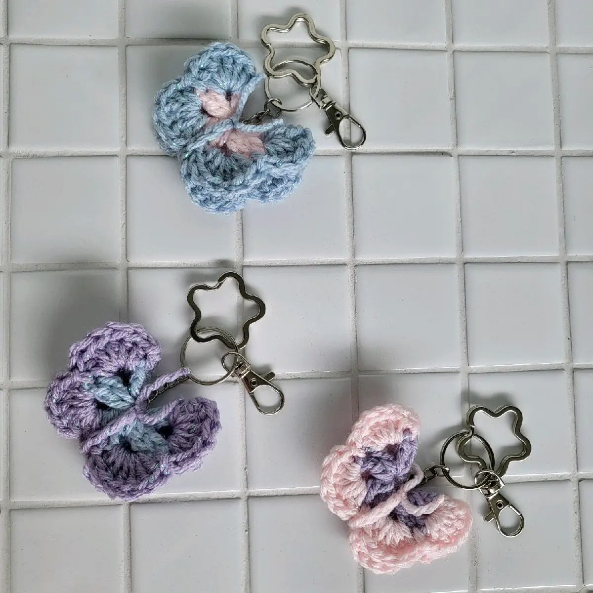 Sparkly Crochet Butterfly Keychain