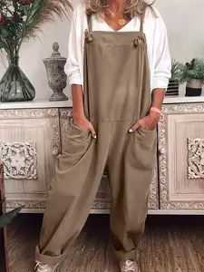 Women's Sleeveless Solid Knot Front Wide Leg Overalls without Top, Casual Pocket Overall Jumpsuit for Daily Wear, Ladies Clothes for All Seasons