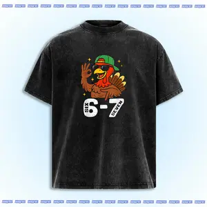 BlueyTee 6 7 Thanksgiving Shirts Men Boys Funny Turkey Meme T-Shirt Graphic Tee Vintage Washed Oversized T-Shirt Gift for Men Women Winter Outfits Casual Streetwear Y2K Trend Apparel