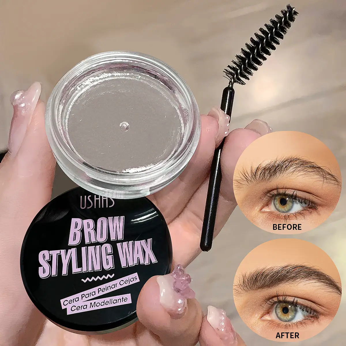 USHAS Clear Eyebrow Styling Wax – Long-Lasting Waterproof Brow Gel for Women | Daily Flawless Look Makeup Cosmetic Transparent Color