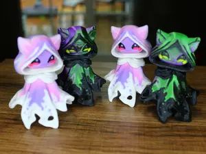 Flaming Cat Ghost – Articulated 3D Printed Collectible, 3.5" Tall