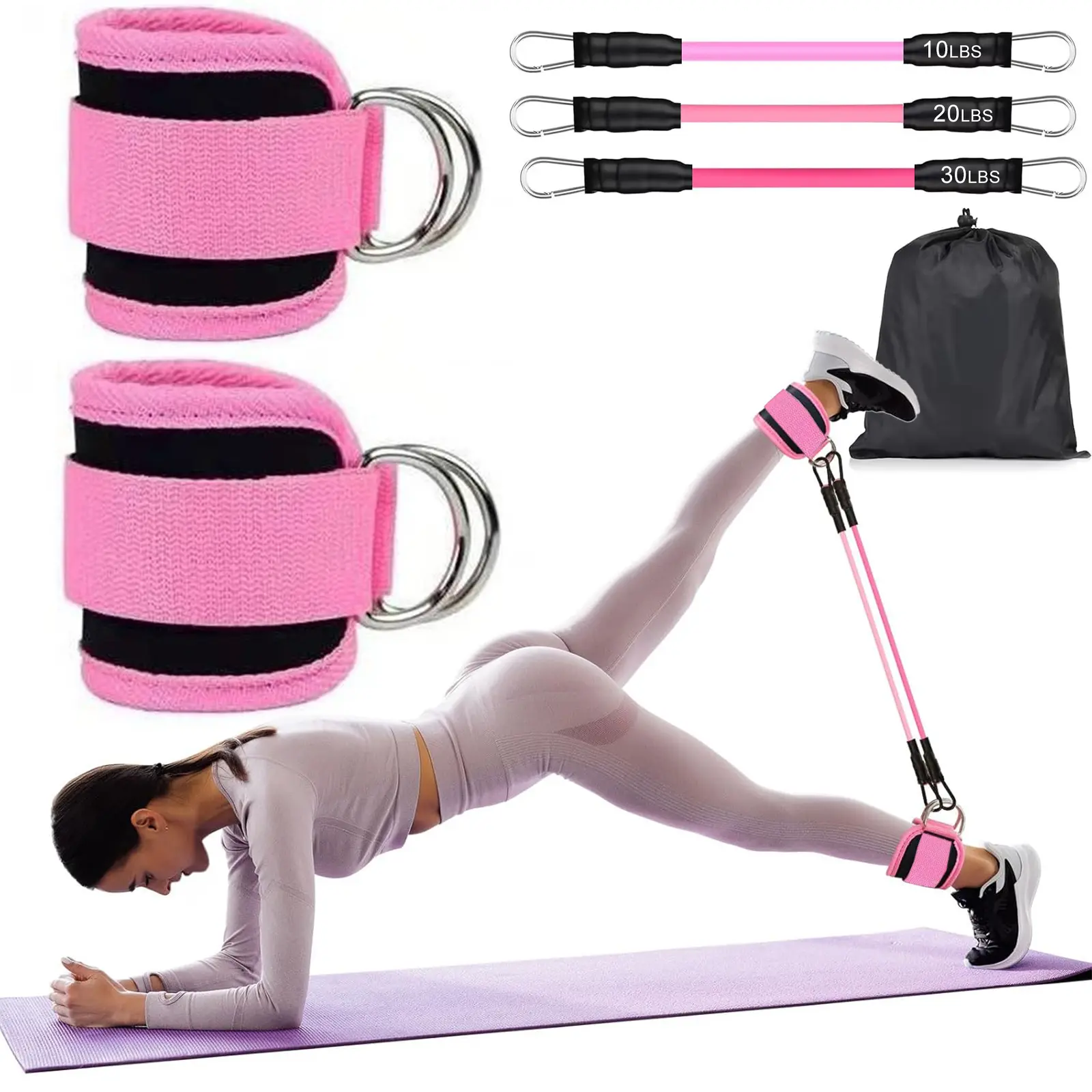 Ankle Resistance Bands, Ankle Bands for Working Out with Cuffs, Resistance Bands for Leg & Glute Workouts, Exercise Equipment for Kickbacks & Hip Training, Ankle Strap with Exercise Bands for Home