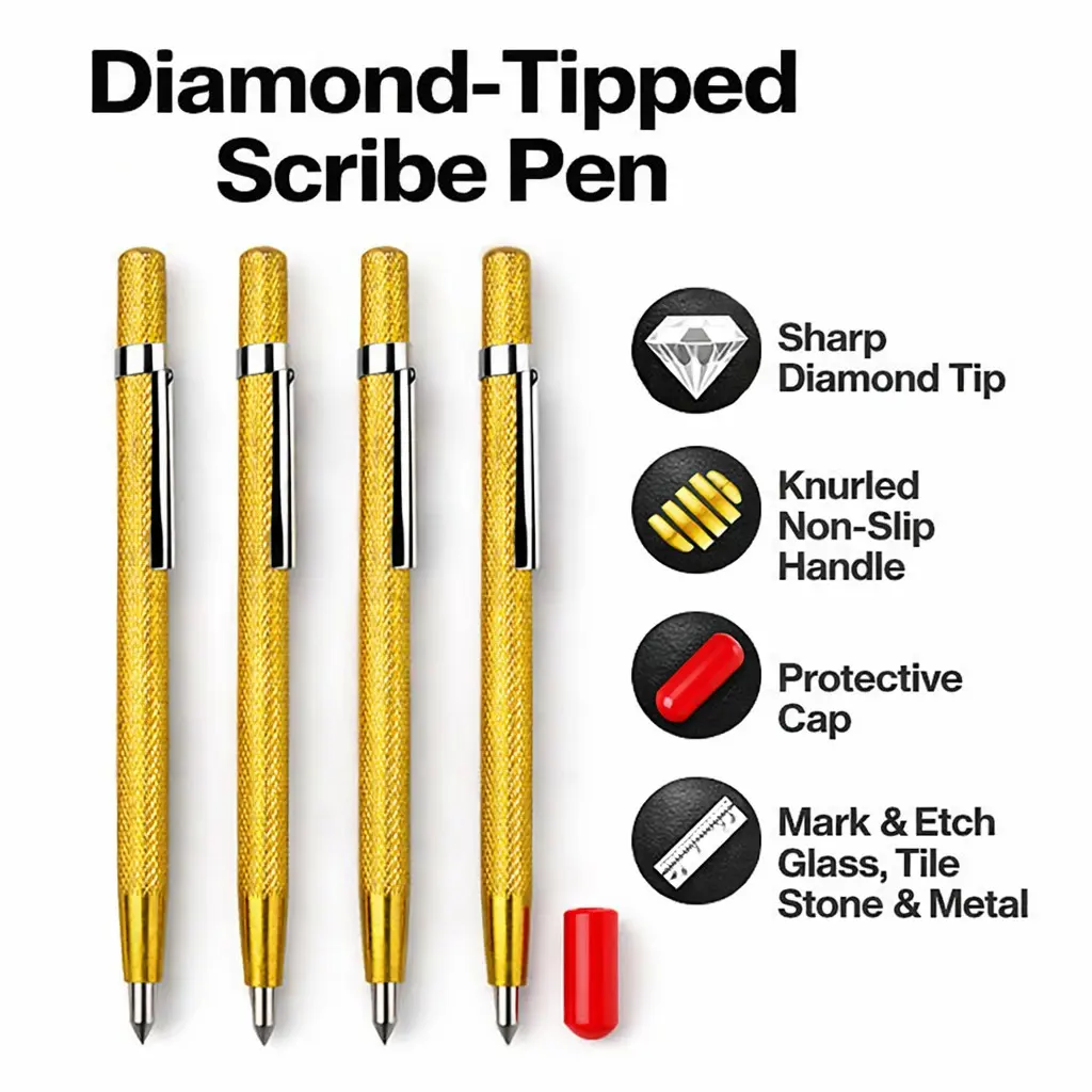 Diamond Tip Engraving Pen for Glass Tile Metal Stone, Hard Alloy Carving Tool, Non-Slip Grip Handle Precision Marking Pen, Protective Cap