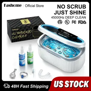Fashome 45000Hz Ultrasonic Cleaner - 3 Modes, 20oz 304 Stainless Steel Tank, 2-Pack Cleaning Solution for Mom, Bestie, Daughter; Includes Basket & Tweezers for Jewelry, Dentures, Eyeglasses